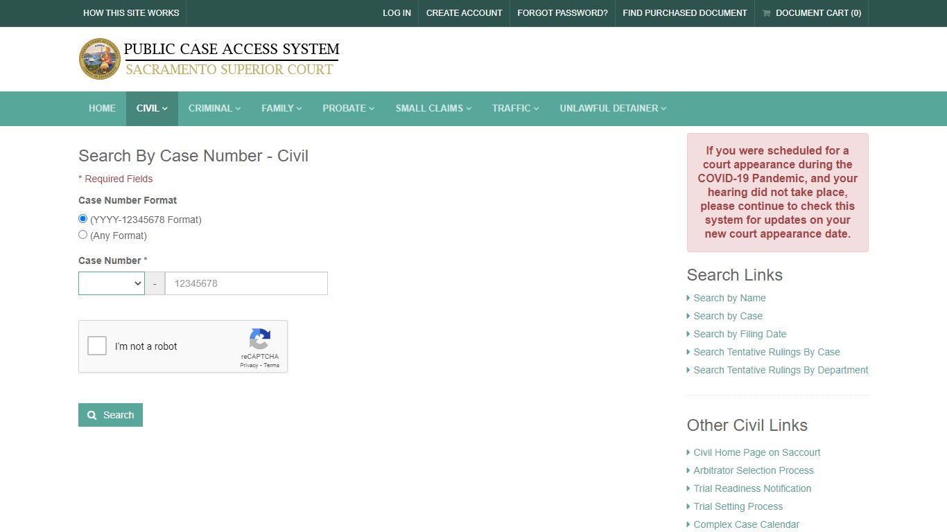 Search By Case Number - Civil - California