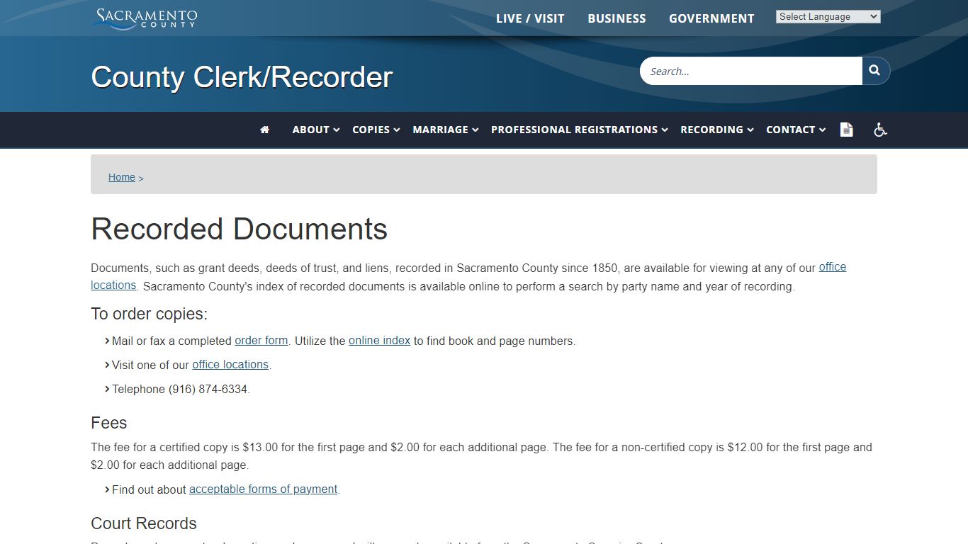 Recorded Documents - Sacramento County, California