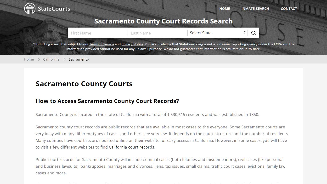 Sacramento County, CA Courts - Records & Cases - StateCourts